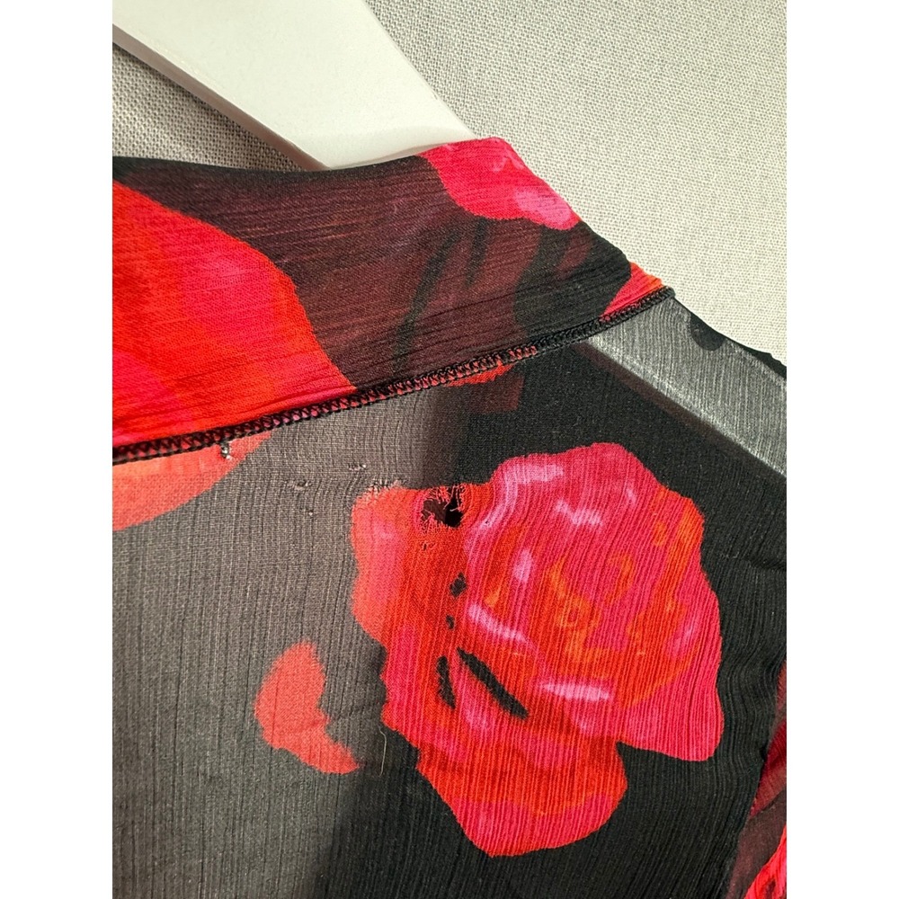 Urban Outfitters Kiki Tie Front Mini Dress Womens M Black Red Floral FLAW - Picture 5 of 10